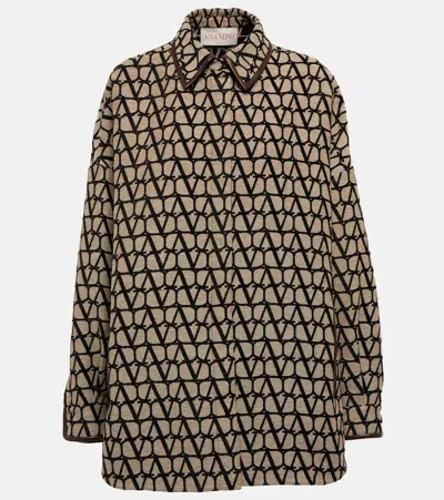 Valentino Logo Jacquard Canvas Shirt Jacket In Beige,black