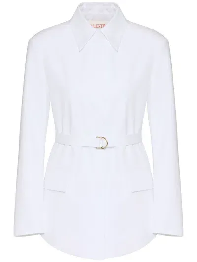 Valentino Long-sleeve Cotton Shirtdress In Weiss