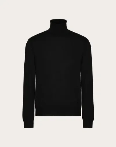 Valentino High-neck Wool Jumper With Vlogo Signature Embroidery In Black