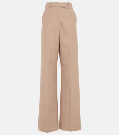 Valentino Front-pleated Wide-leg Pants In Beige