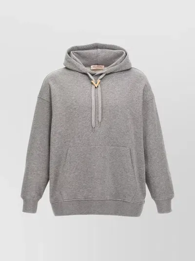 Valentino Hoodie 'v Detail' Long Sleeves In Gray