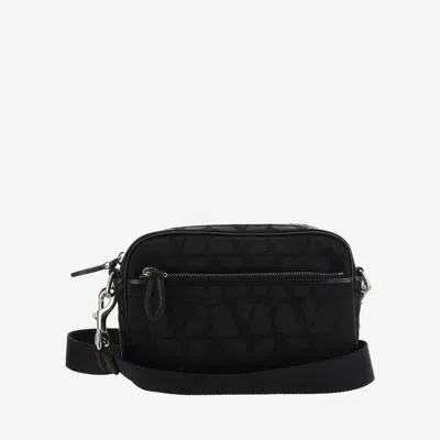 Valentino Garavani Iconographe Toile Shoulder Bag In Technical Fabric In Nero