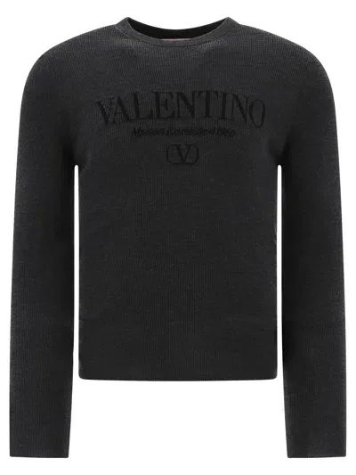 Valentino Intarsia Logo Sweater Knitwear In Grey