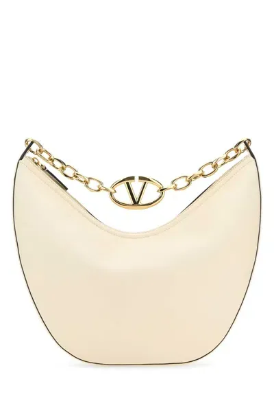 Valentino Garavani Ivory Leather Medium Hobo Vlogo Moon Shoulder Bag