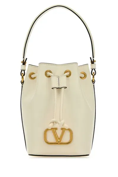 Valentino Garavani Ivory Nappa Leather Vlogo Signature Bucket Bag