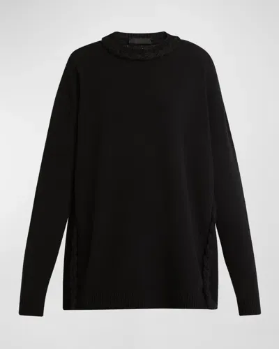 Valentino Knit Braids Oversized Crewneck Sweater In Black