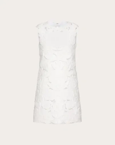 Valentino Kurzes Besticktes Kleid Aus Light Double Splittable Gabardine Frau Weiss 44 In White