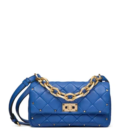 Valentino Garavani Lambskin Quilted Rockstud Spike Shoulder Bag In Blue