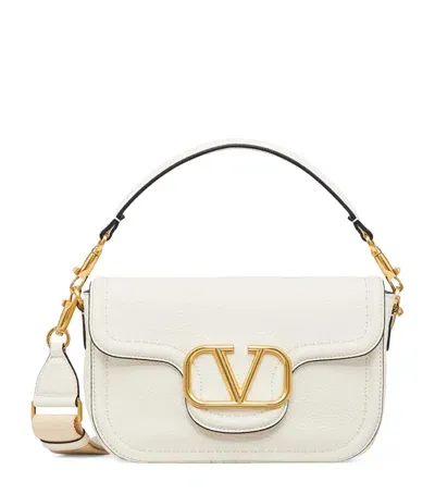 Valentino Garavani Leather Alltime Shoulder Bag In Ivory