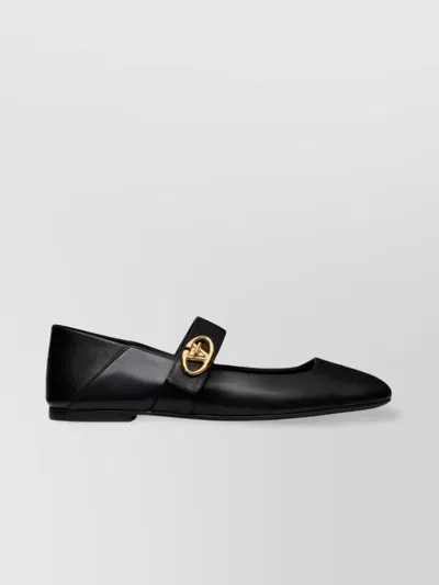 Valentino Garavani Leather Ballet Flats Vlogo Hardware In Black