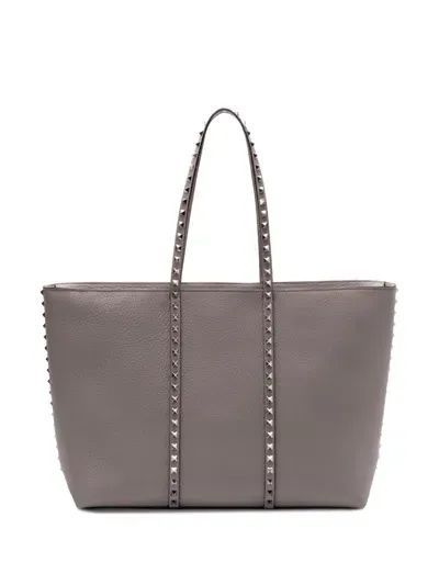 Valentino Garavani Leather Tote Bag In Dovegrey