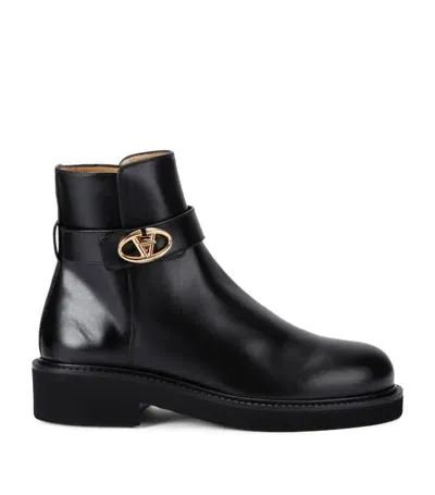 Valentino Garavani Leather Vlogo Locker Boots 40 In Schwarz