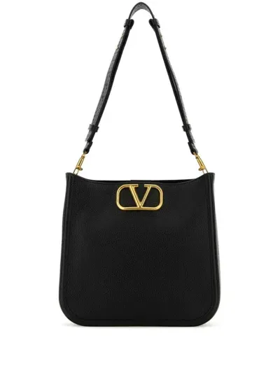 Valentino Garavani Leather Vlogo Tote Bag In Black