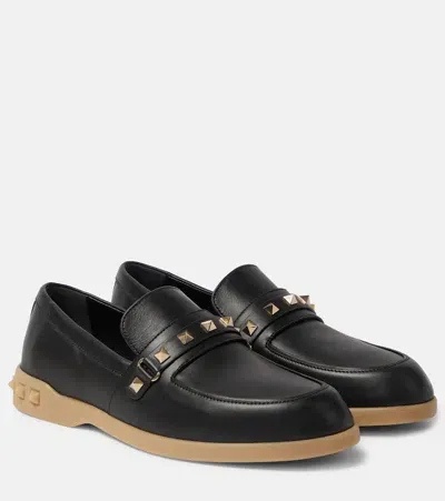 Valentino Garavani Leisure Flows Leather Loafers In Black