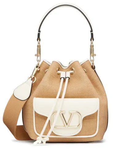 Valentino Garavani Locò Raffia Bucket Bag In Neutrals