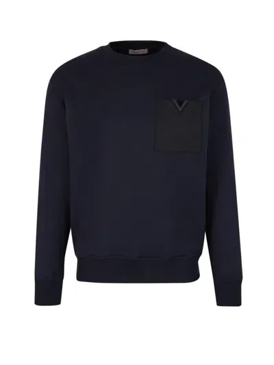 Valentino Logo Plaque Crewneck Sweatshirt In Blue