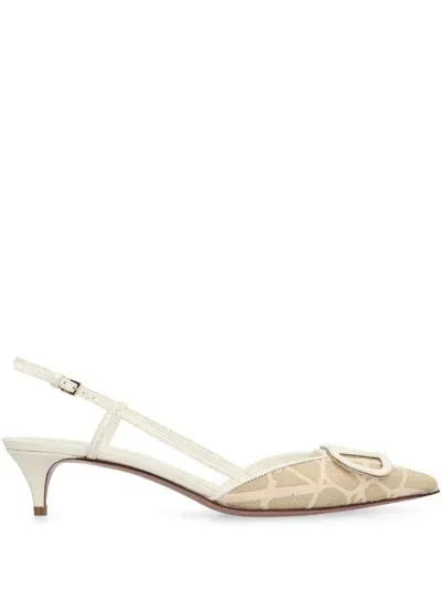 Valentino Garavani Vlogo Slingback Kitten Heels 40 In Neutrals