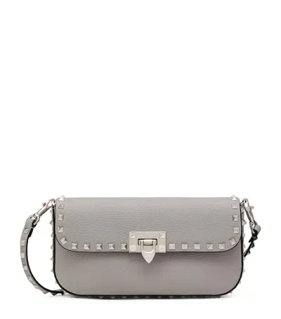 Valentino Garavani Medium Leather Rockstud Shoulder Bag In Grey