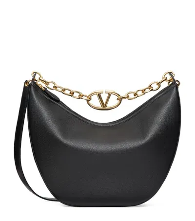 Valentino Garavani Medium Leather Vlogo Moon Shoulder Bag In Black