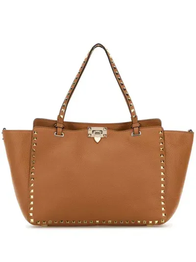 Valentino Garavani Medium Rockstud Tote Bag In Kel|almondbeige