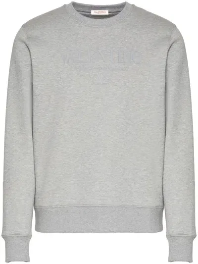 Valentino Men's Cotton Crewneck Sweatshirt With Logo In Grey