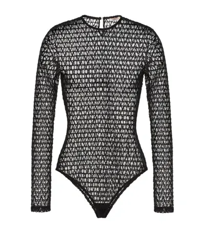 Valentino Mesh Toile Iconographe Bodysuit In Black