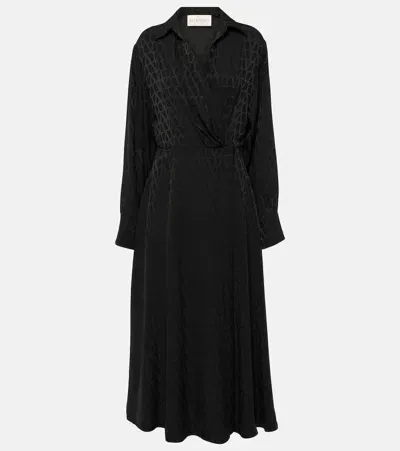 Valentino Monogram Silk Midi Dress In Schwarz