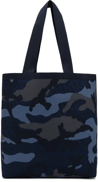 Valentino Garavani Navy Camo Toile Iconographe Tote In M30 Marine