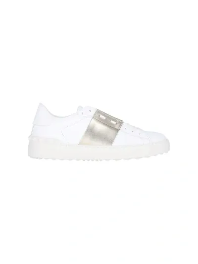 Valentino Garavani Striped Metallic Studded Sneakers In White