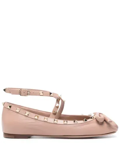 Valentino Garavani Rockstud Leather Ballerina Shoes In Pink