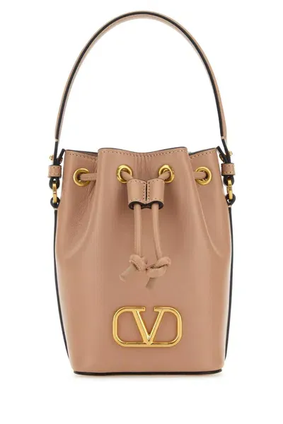 Valentino Garavani Powder Pink Nappa Leather Vlogo Signature Bucket Bag In Rosecannelle