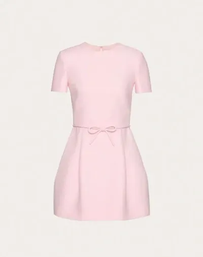 Valentino Bow-waist Crepe Short-sleeve Mini Dress In Lt Pink