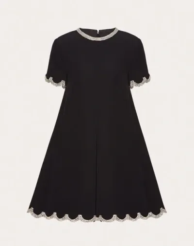 Valentino Crystal-trim Mini Dress In Black