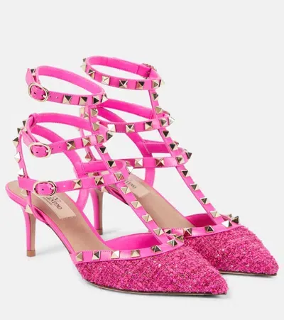 Valentino Garavani Rockstud 65 Bouclé Pumps In Pink