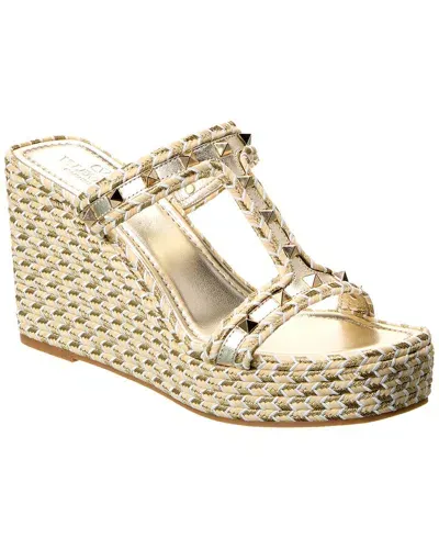 Valentino Garavani Rockstud 90mm Woven Wedge Sandals In Ivory Platinum