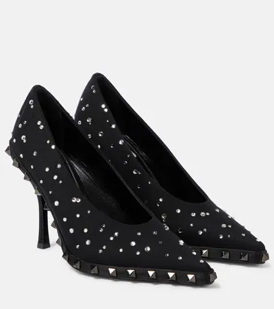 Valentino Garavani Rockstud And Crystal Embellished Pumps In Black