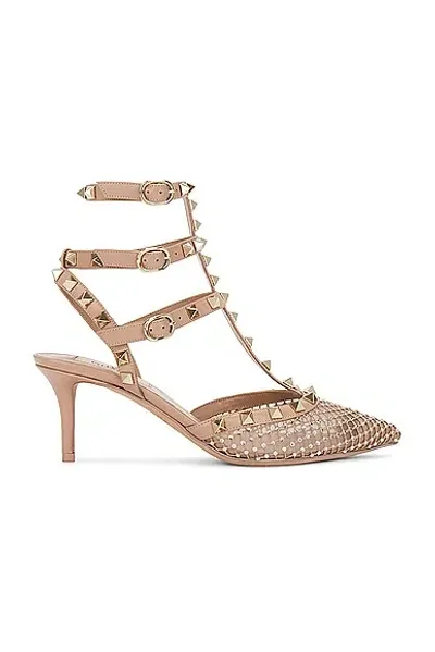 Valentino Garavani Rockstud Ankle Strap Pump In Silk & Rose Cannelle