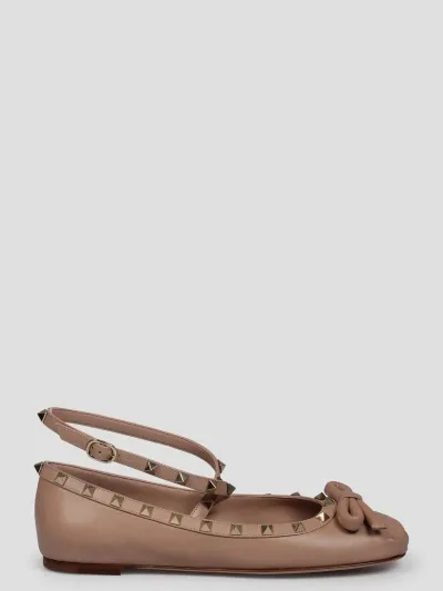 Valentino Garavani Rockstud Ballerina In Brown