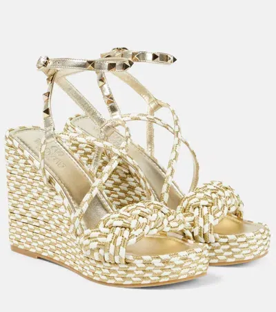 Valentino Garavani Rockstud Espadrille Wedges In White