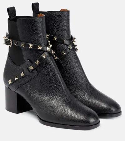 Valentino Garavani Rockstud Leather Ankle Boots In Black