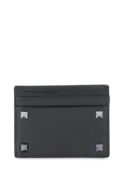 Valentino Garavani Rockstud Leather Card Holder In Black