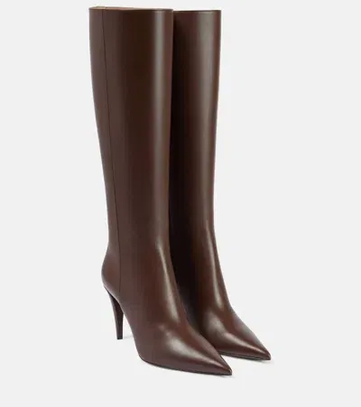 Valentino Garavani Rockstud Leather Knee-high Boots In Brown