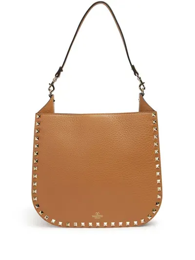 Valentino Garavani Rockstud Leather Shoulder Bag In Brown