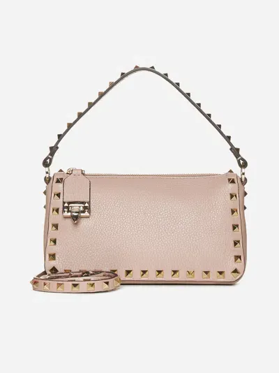 Valentino Garavani Rockstud Leather Small Bag In Poudre