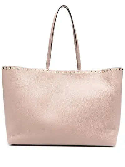 Valentino Garavani Rockstud Large Grainy Leather Shopper Tote In Pink