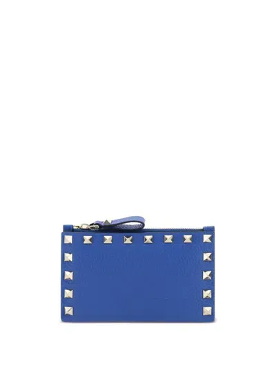 Valentino Garavani Rockstud Leather Wallet In Blue