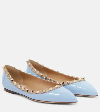 Valentino Garavani Rockstud Patent Leather Ballet Flats In Blue