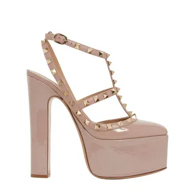 Valentino Garavani 155mm Rockstud Patent Leather Sandals In Beige