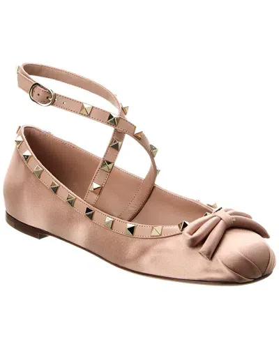 Valentino Garavani Powder Pink Satin Rockstud Ballerinas