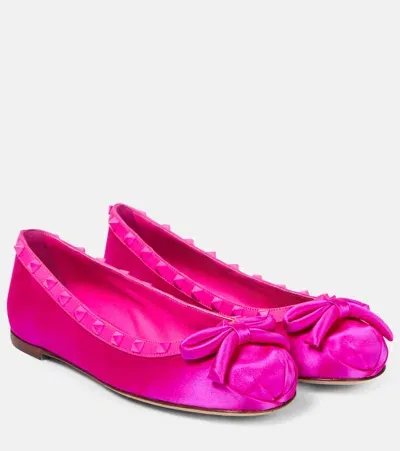 Valentino Garavani Rockstud Satin Ballet Flats In Pink